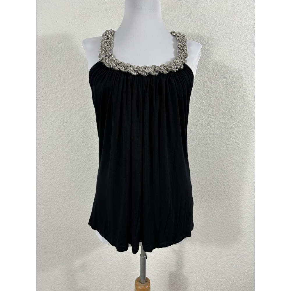 Spense Halter Top Womens Small‎ Black Braided Beaded Chain Neckline Evening